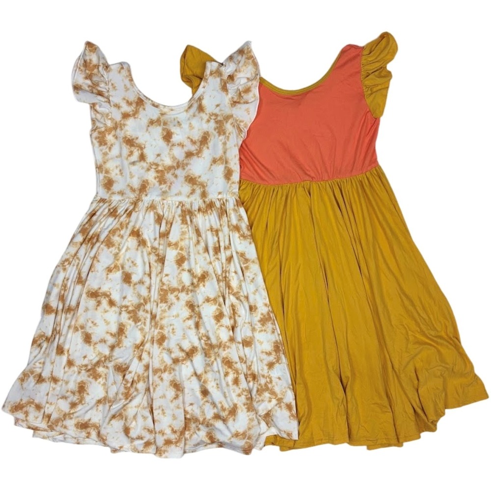 Dot Smile Empire Dress Lot Girl 8 10 Brown White Tie Dye Color Block Flutter NWT